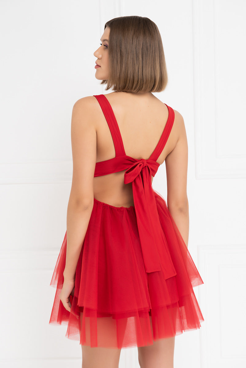 BOW KNOT RED TULLE DRESS