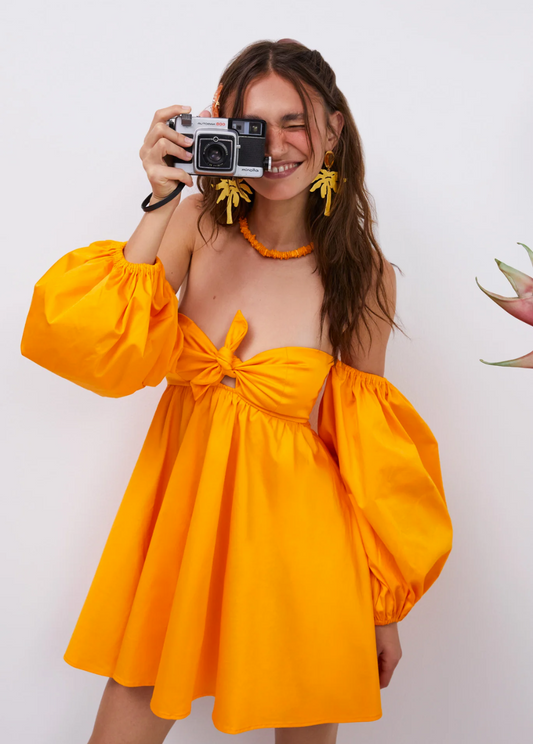 TANGERINE CUTE BOW MINI DRESS