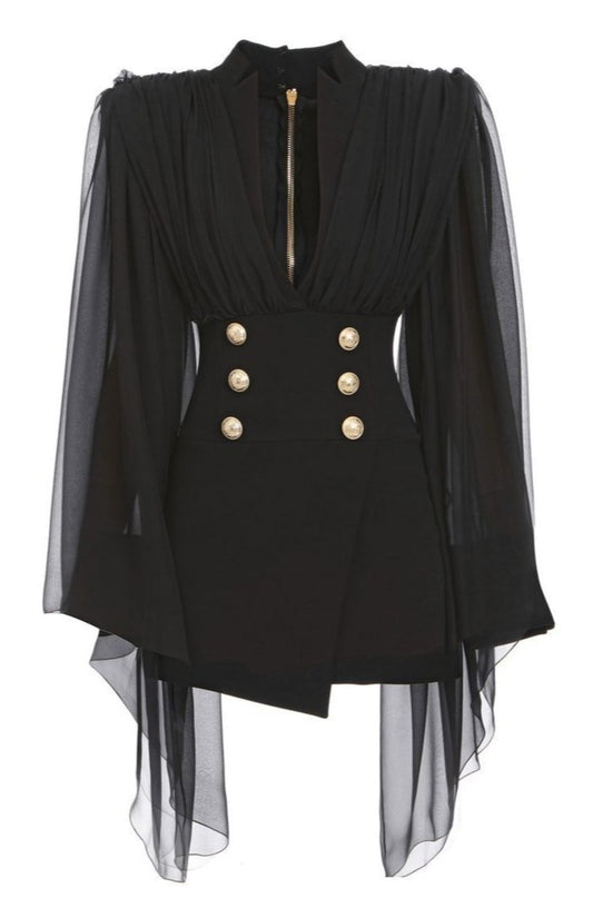 BLACK STRUCTURED BLAZER DRESS