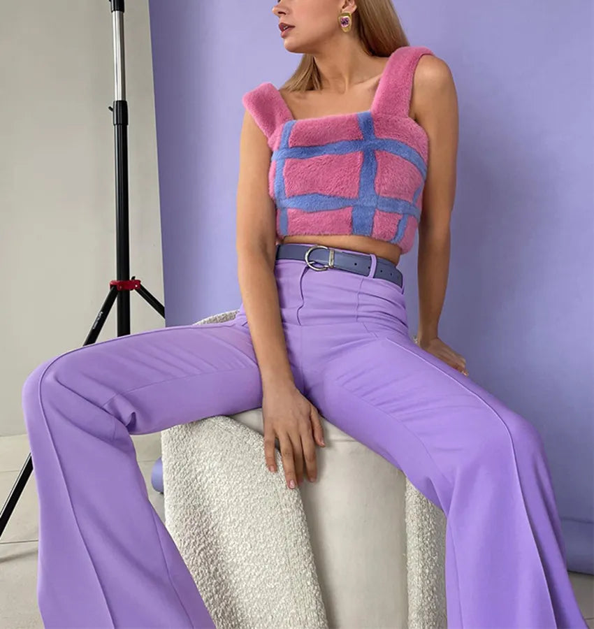 SOLID LILAC SLIT STRAIGHT PANT