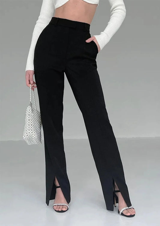 SOLID BLACK SLIM SLIT TROUSERS