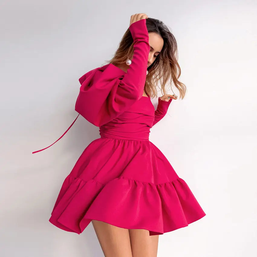 PUFF SLEEVE RUCHED DRESS