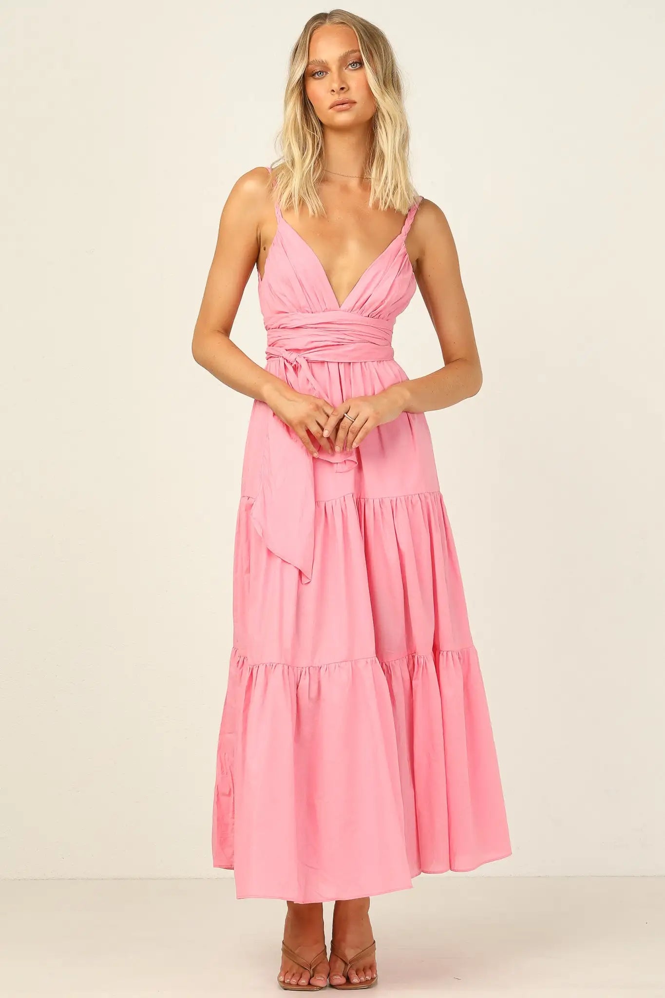 PINK WRAP AROUND WAIST TIE SUMMER DRESS