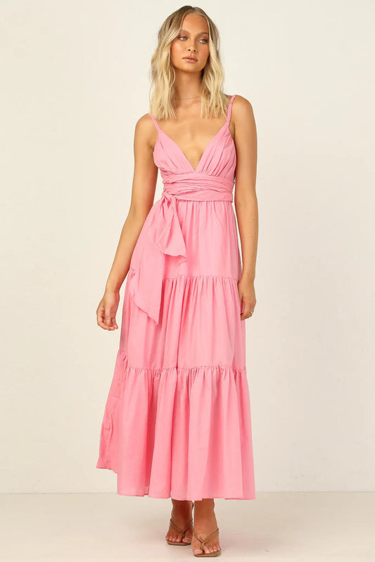 PINK WRAP AROUND WAIST TIE SUMMER DRESS