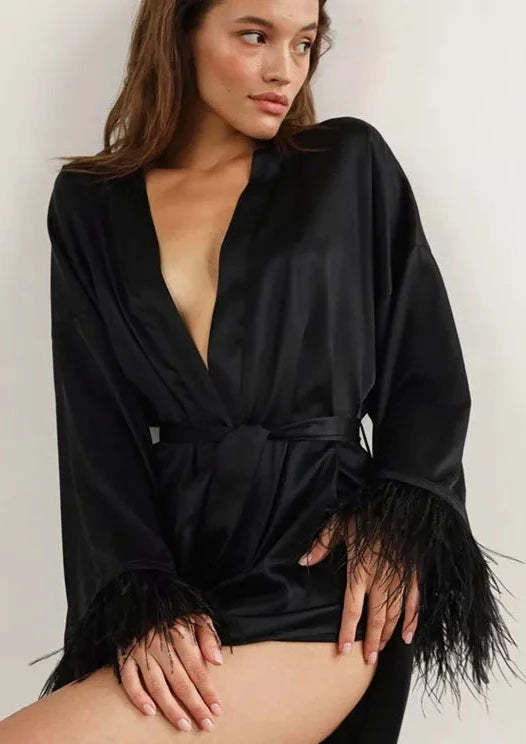 ROBE LOUNGE FEATHER LONG SLEEVE DRESS