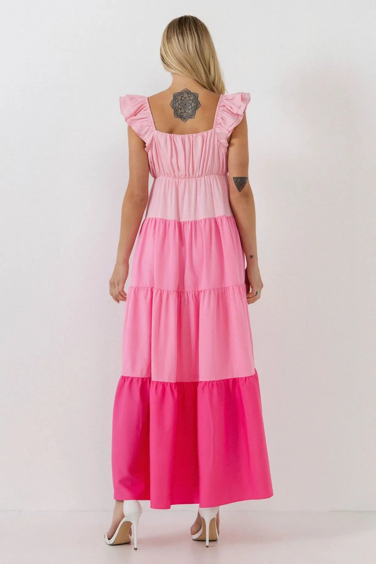 Pleated ruffle maxi clearance dress