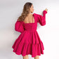 PUFF SLEEVE RUCHED DRESS