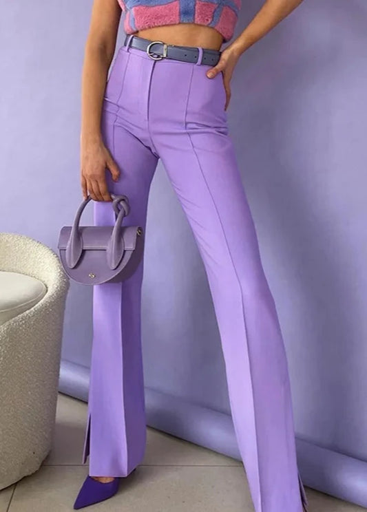 SOLID LILAC SLIT STRAIGHT PANT