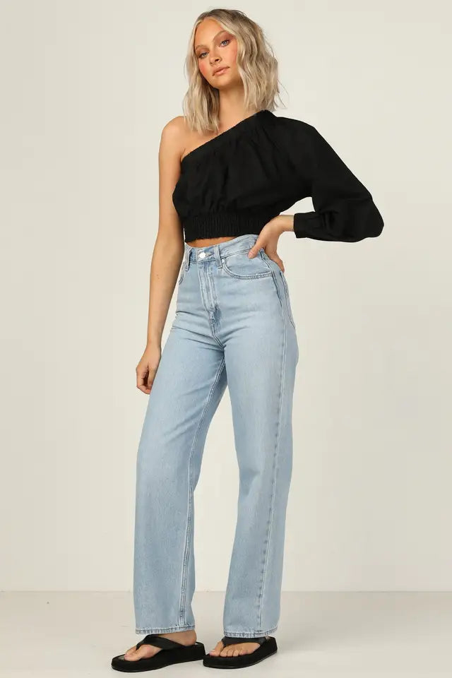 COTTON WAISTBAND ONE SHOULDER TOP