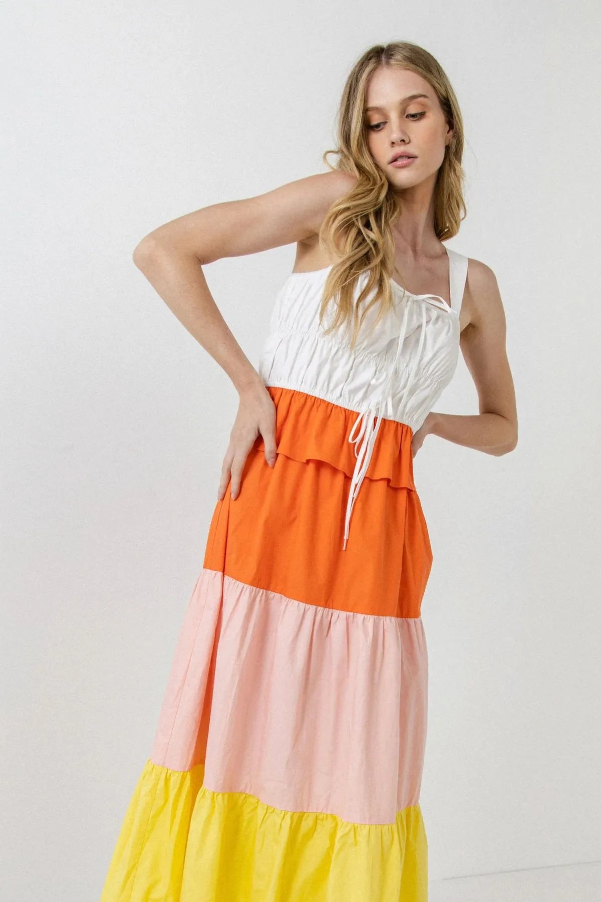 CONTRAST PLEATED PANELLED COTTON DRESS