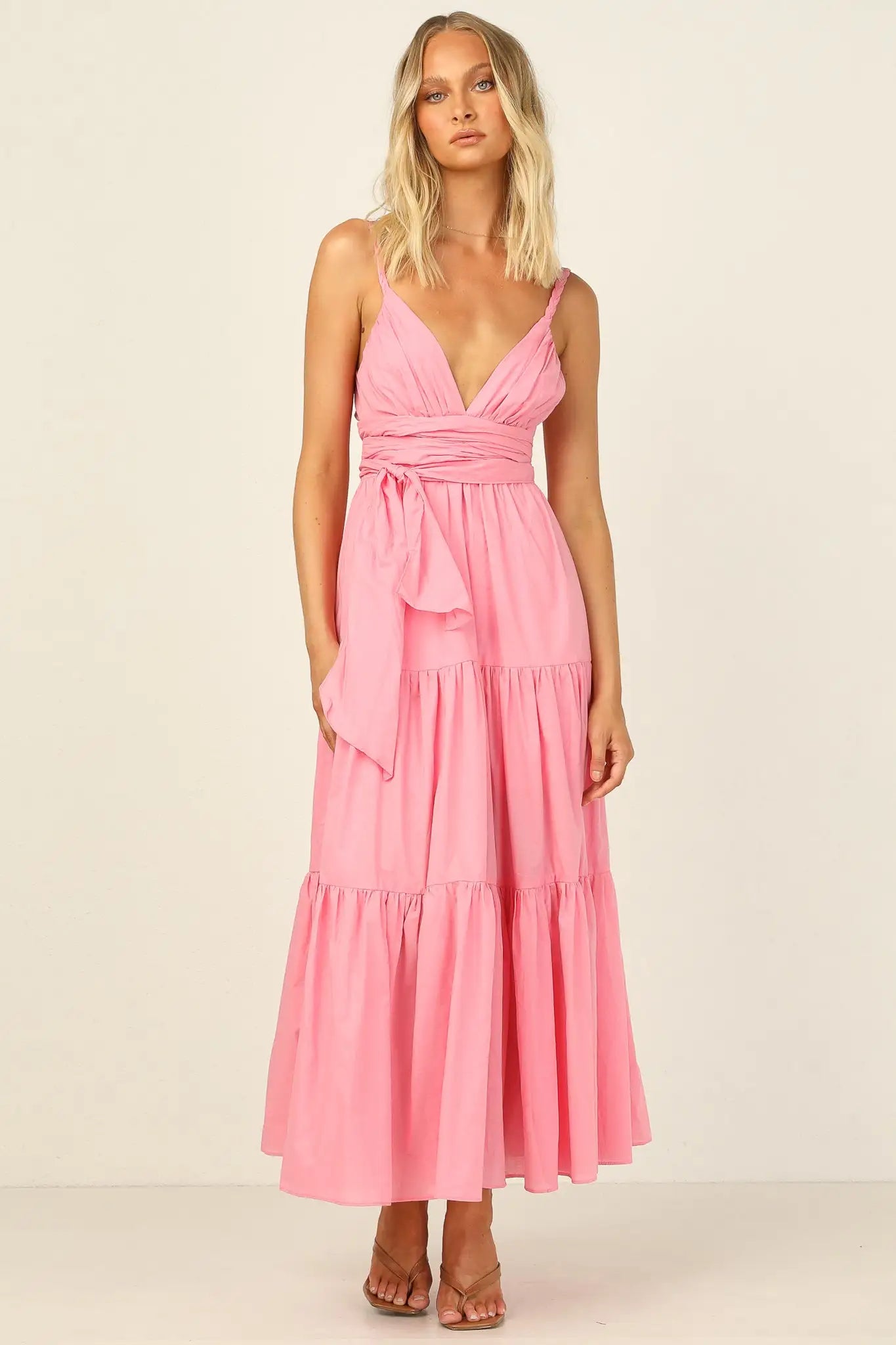 PINK WRAP AROUND WAIST TIE SUMMER DRESS