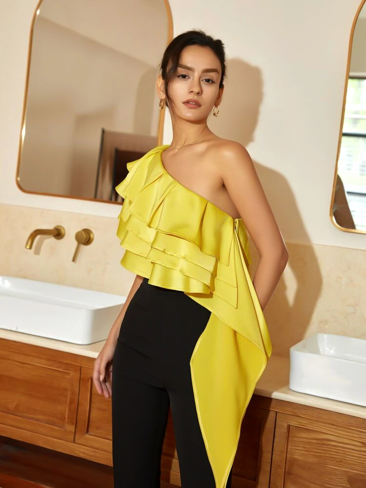 Yellow cheap asymmetrical top