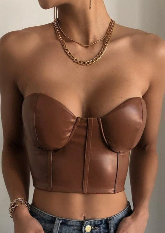 PU LEATHER BUSTIER TOP
