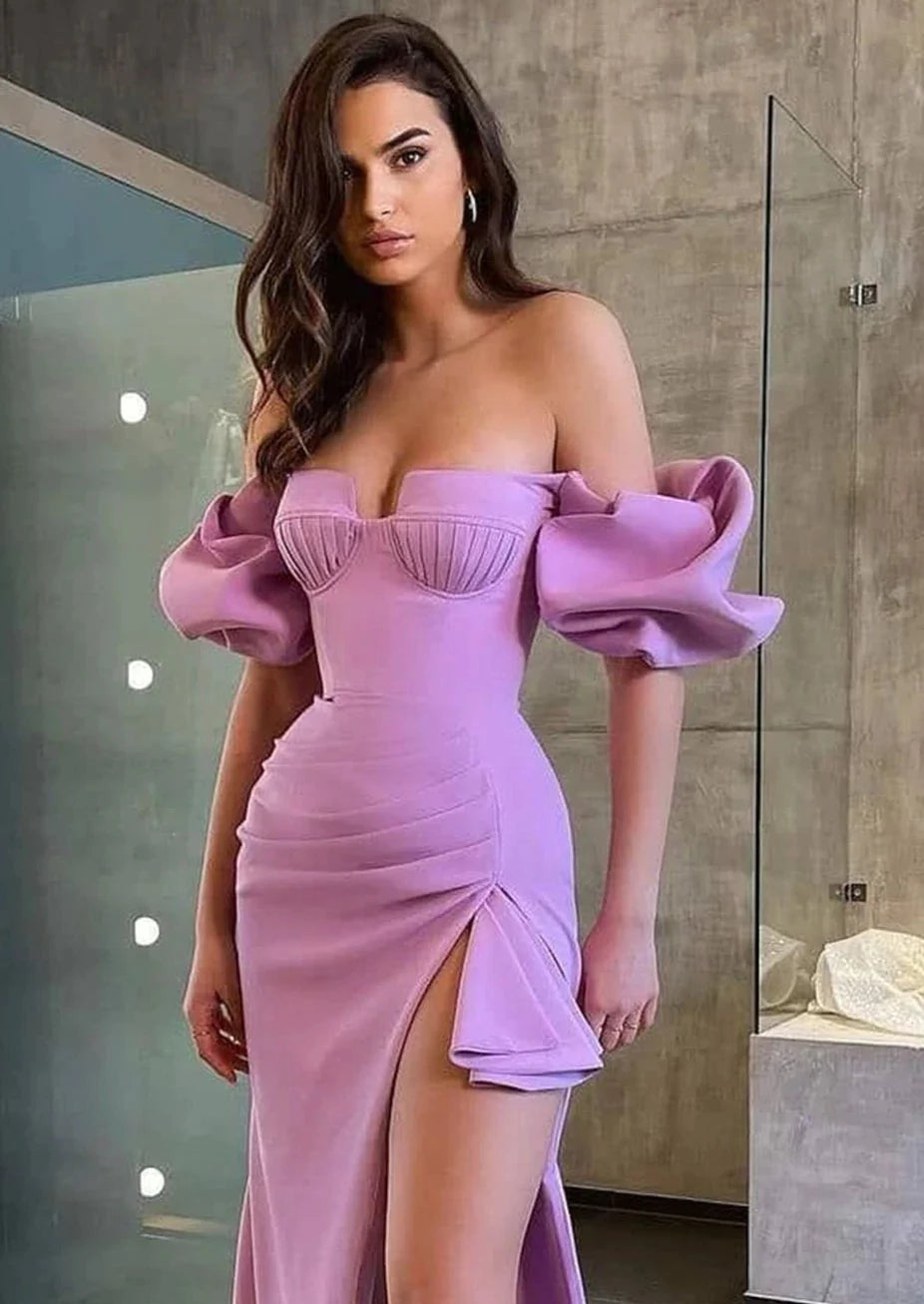 PUFF SLEEVE EVENING PARTY DRESS