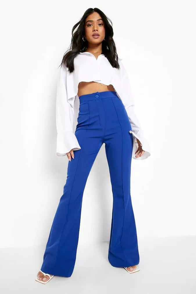 Womens Petite Seam Detail Flared Tailored Trouser  Boohoo UK